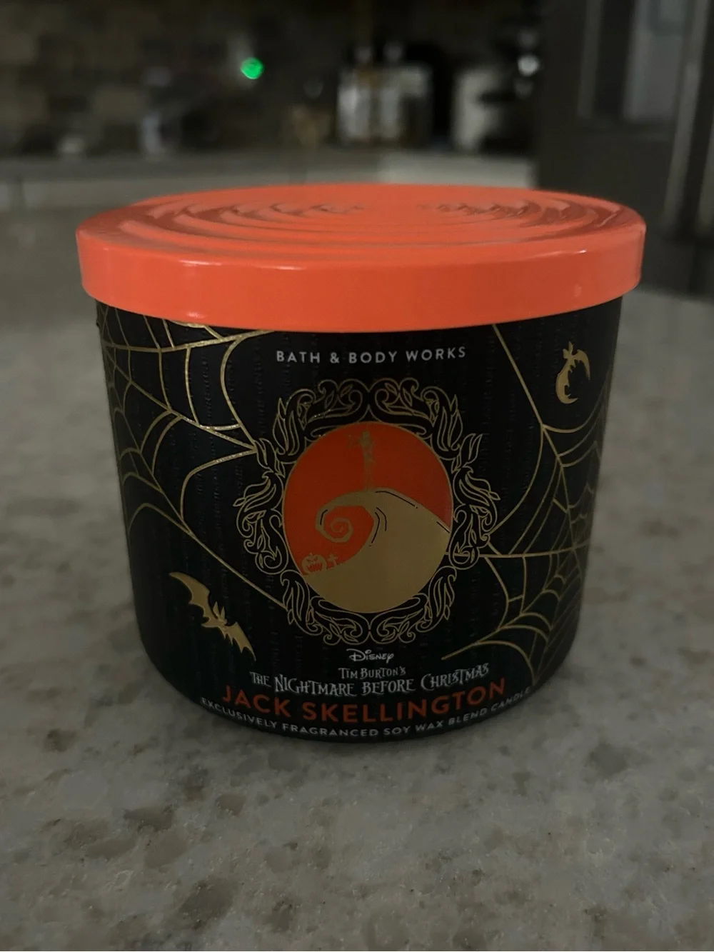 “New”Bath & Body Works Jack Skellington 3-Wick Candle-Pumpkin & Vanilla